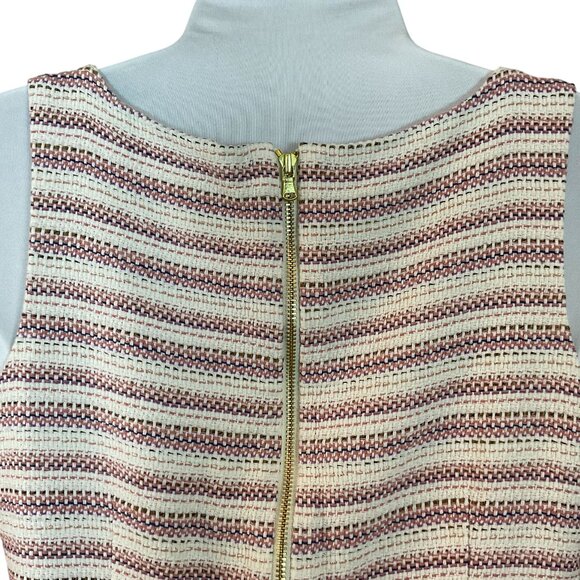 LOFT Petites Sleeveless Textured Tweed Dress Pink Cream Metallic Gold Thread 4P - Picture 7 of 10